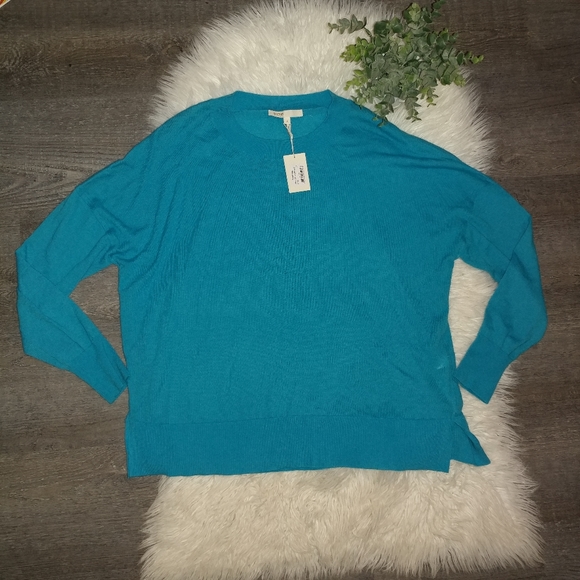 Maje Drop Shoulder Blue Cashmere Sweater - Picture 5 of 10